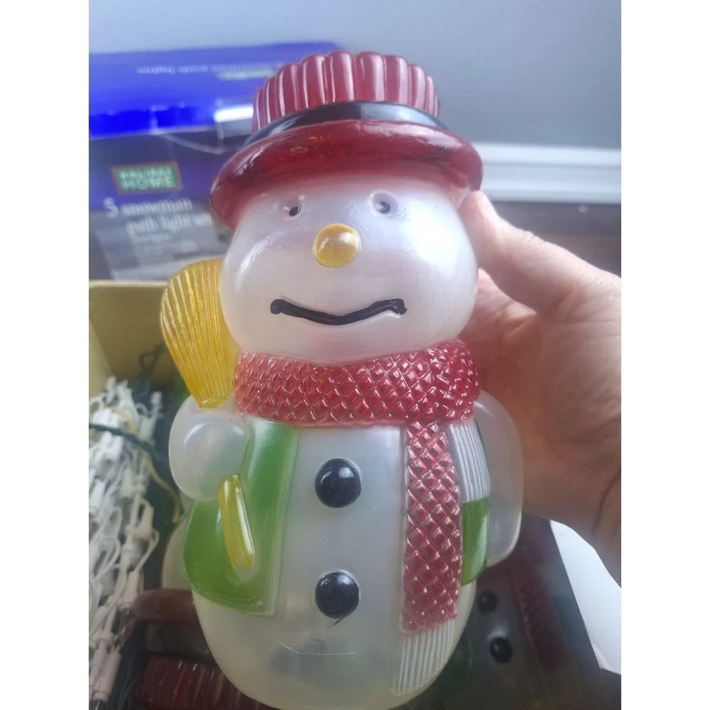 Blow Mold Snowman Path Lights 10ct White Red Green Vintage Style Festive Retro